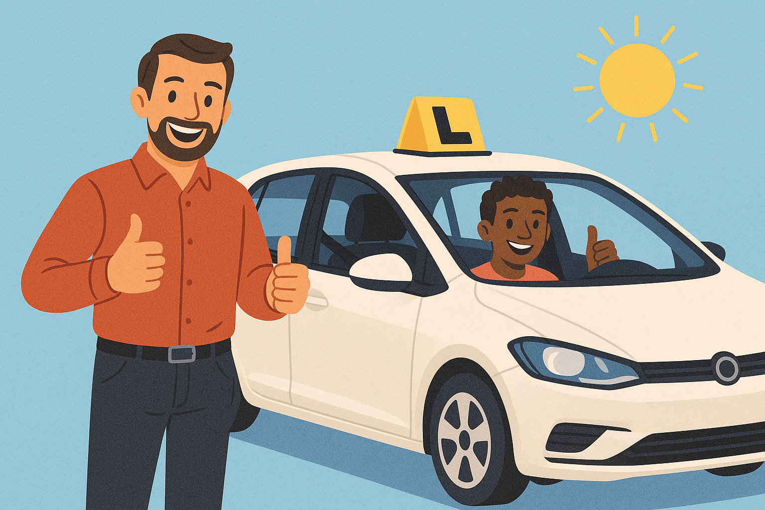 A driving instructor and happy customer!